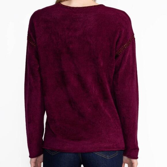 Johnny Was The Chenille Sweater Classic Whipstitch Pullover Burgundy Size Large - Picture 3 of 13